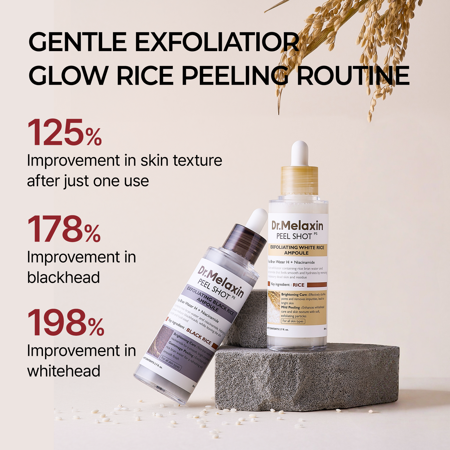 Dr.Melaxin 4-Piece Skincare Set – Peel Shot Rice Ampoule Duo (White + Black) & Lumi Firm Lift Care Duo, Exfoliating, Brightening & Firming Kit for Smooth, Lifted & Radiant Skin