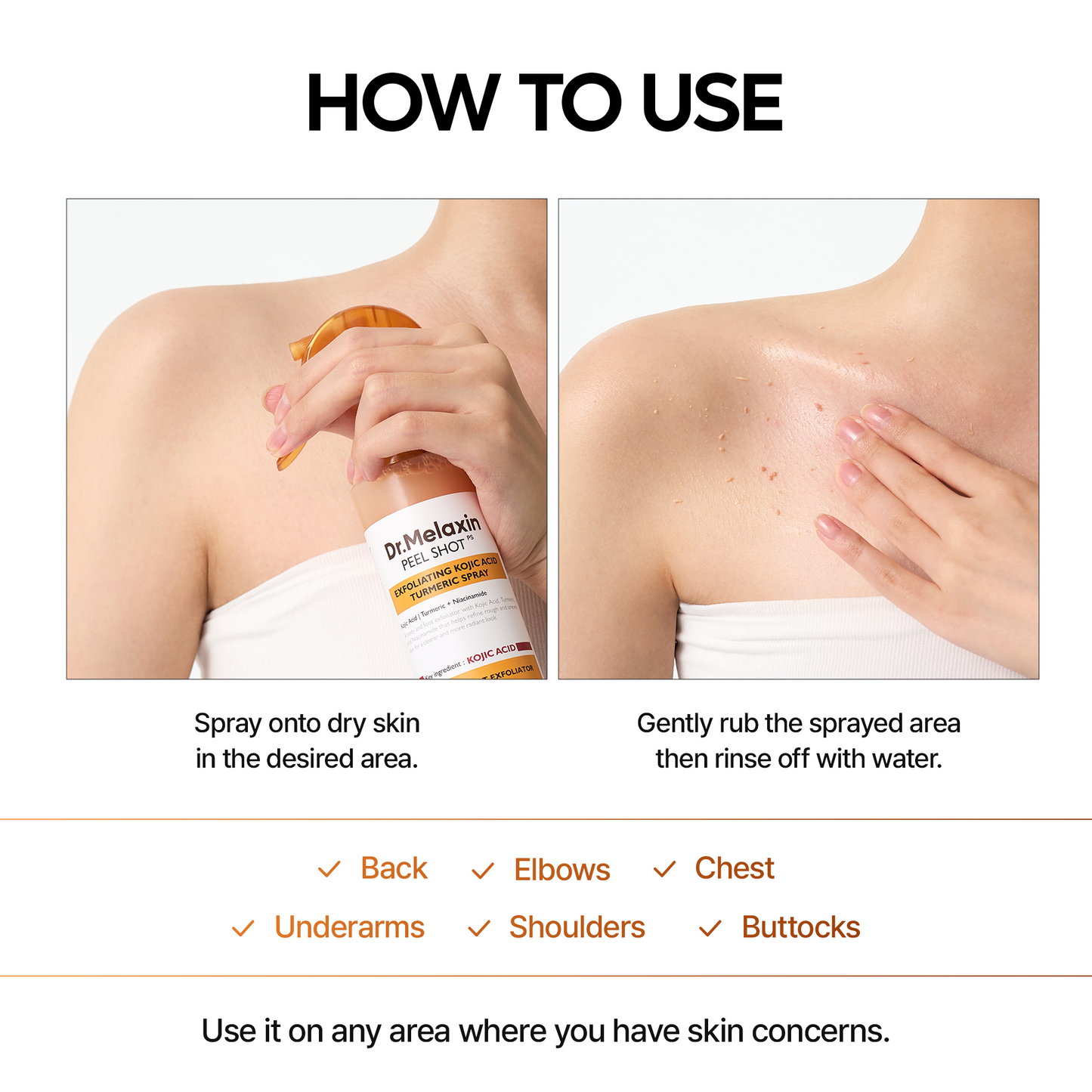 Dr.Melaxin Peel Shot Glow Rice Ampoule Duo (White + Black) & Kojic Acid Spray Set – Exfoliating & Brightening Skincare Kit for Smooth Texture, Dark Spot Care & Radiant Skin